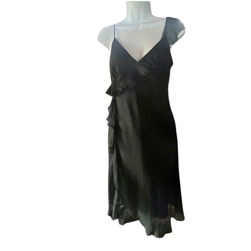 Banana Republic Womens Black Silk Chiffon Dress Size 4P - Picture 1 of 11